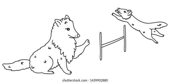 Vector dog executes commands in line