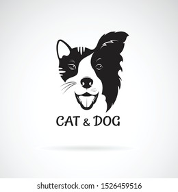 Vector of dog face (Border collie) and cat face on a white background. Pet. Animal. Dog and cat logo or icon. Easy editable layered vector illustration.