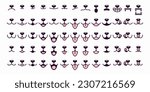 Vector Dog Face Design Elements, Different Emotions. Dog Mouth, Tongue, Nose Isolated. Dog or Cat Face with Closed and Opened Mouth Icons Closeup Set, Collection for Vet Logo, Emblem, Pet Care, Canine
