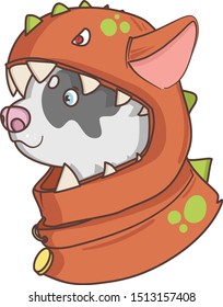 Vector dog with hat-mask. illustration of dressed dog.