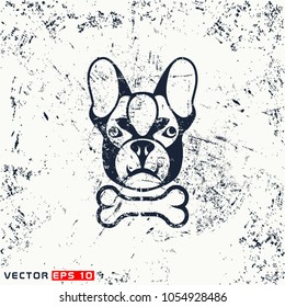 Vector dog head, hipster face on grunge background