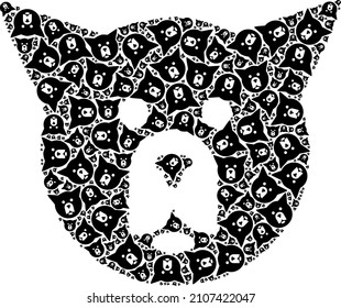 Vector dog head icon mosaic. Dog head mosaic is made from randomized recursive dog head icons. Recursive mosaic of dog head icon.