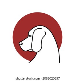 Vector of a dog head with red circle on white background, Pet. Animals. logo con concept