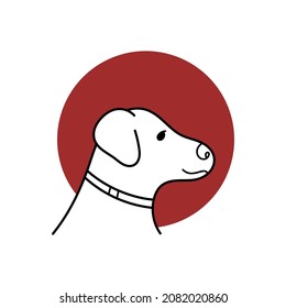 Vector of a dog head with red circle on white background, Pet. Animals. logo con concept