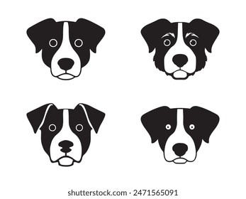 vector dog head silhouette with white isolated black background, dog silhouettes eps10