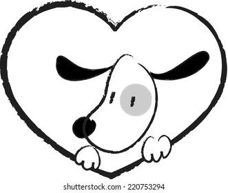 vector dog and heart shape