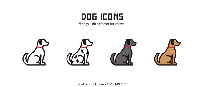 Vector dog icons. 4 dogs with different fur colors.