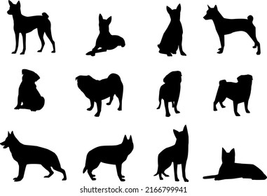 Vector dog icons on isolated background