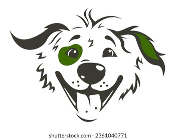 Vector dog logo, pets face icon, puppy head. Smiling shaggy dog. Best using for grooming salon, veterinarian clinic