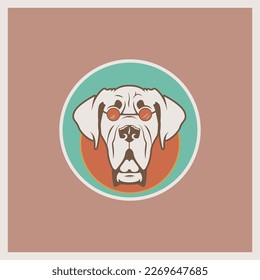 vector of dog looking goofy wearing glasses. boxer dog in retro colors. can be used as an icon or logo.