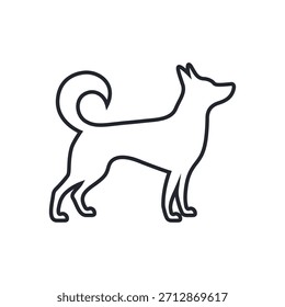 Vektorhund. Haustierschild. Wildes Tier. Tierklinik. Tiernotizen. Silhouettenhund. Silhouette wildes Tier. Hundeschablone. Klinik-Logo. Wanderhund. Welpe. Profil. Schwarze Silhouette. Seitenansicht des Haustieres.