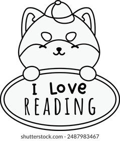 a vector of a dog with a quote of I love reading in black and white coloring