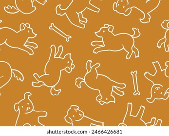 Vector  dog seamless pattern. Illustrated funny animal repeated design. Pet background in hand-drawn style. Cute doggy illustration for kids clothes.