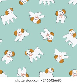 Vector  dog seamless pattern. Illustrated funny animal repeated design. Pet background in hand-drawn style. Cute doggy illustration for kids clothes.