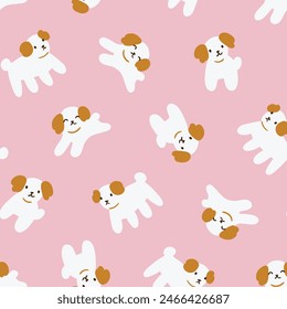 Vector  dog seamless pattern. Illustrated funny animal repeated design. Pet background in hand-drawn style. Cute doggy illustration for kids clothes.