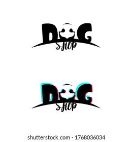 Plantillas de diseño del logotipo de la tienda de perros vectores. Crecer por perros. Efecto parpadeante en el signo. Ilustración vectorial.