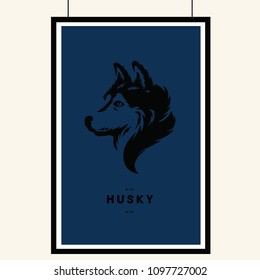 Vector of a dog siberian husky on blue background.