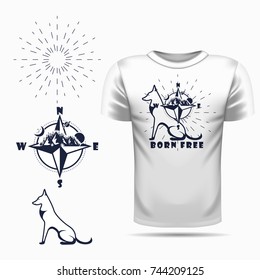 Vector dog silhouette view side for retro logos, emblems, badges, labels template vintage design element. Isolated on t-shirt blank