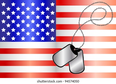 Vector of dog tags on the flag of America