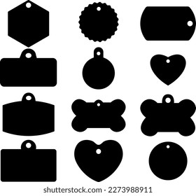 vector of dog tags template. set of icons, shape tags, illustration flat design. isolated on white