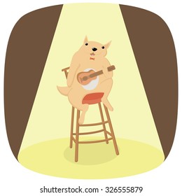 Vector dog with ukulele on the chair