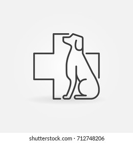 Vector Dog With Veterinary Cross Icon Or Symbol In Thin Line Style