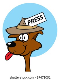 vector dog wearing reporter hat with press card