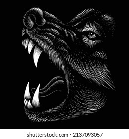 The Vector dog  or wolf for tattoo or T-shirt design or outwear.  Cute print style logo  dog  or wolf  background. This hand drawing would be nice to make on the black fabric or canvas.