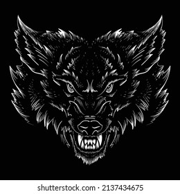 The Vector dog  or wolf for tattoo or T-shirt design or outwear.  Cute print style logo  dog  or wolf  background. This hand drawing would be nice to make on the black fabric or canvas.