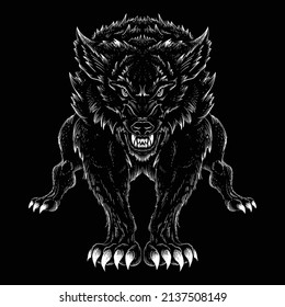 The Vector dog  or wolf for tattoo or T-shirt design or outwear.  Cute print style logo  dog  or wolf  background. This hand drawing would be nice to make on the black fabric or canvas.