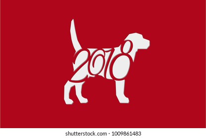 Vector of a dog written with text 2018 with red background.Chinese new year concept.Year of dog 2018.