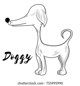 Vector Doggy. Hand made sketch. Symbol of 2018. Page for coloring book. Doodle