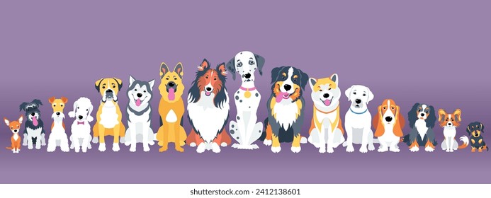 Vector dogs of different breeds border set, flat design