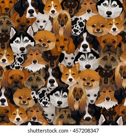 Vector dogs different breeds seamless pattern