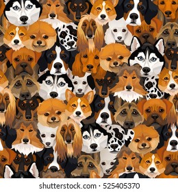 Vector dogs different breeds seamless pattern textile design or wrapping paper 