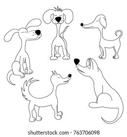 Vector Dogs. Hand made sketch. Symbol of 2018. Page for coloring book. Doodle