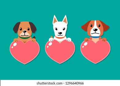 Vector dogs with heart signs set for design.