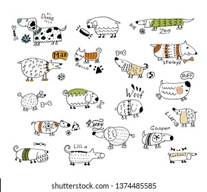 Vector dogs. Illustration in Doodle style. Stickers