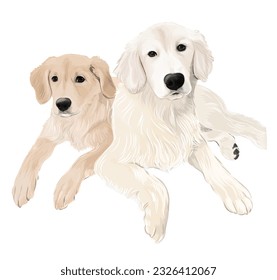 Vector of dogs Labrador Golden Retriever on white background Pet