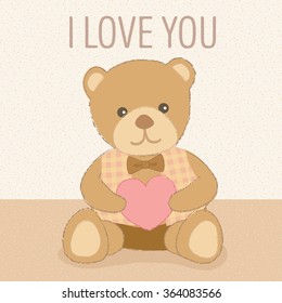 Vector the doll bear hold the pink  heart for valentine's day.Pastel color 