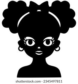 Vector Doll, Girl Silhouette With Bow and Earring.