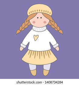  Vector doll. Toy, handmade, handmade, children’s doll 