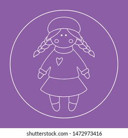 Vector doll. Toy, handmade, handmade, children's doll. Doll clothes, autumn sweater, boots, warm hat, buttons. Handmade girl.
