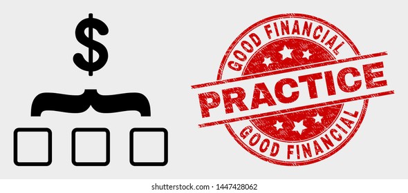 Vector dollar aggregation pictogram and Good Financial Practice seal stamp. Red round textured seal stamp with Good Financial Practice text. Vector composition for dollar aggregation in flat style.