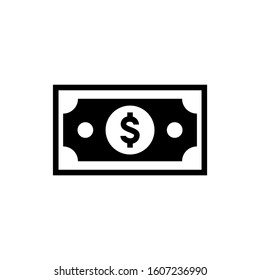Vector dollar bank note and coin, icon illustrations in black flat design on white background