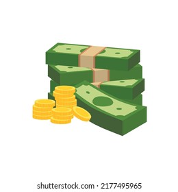 Vector dollar bank note and coin, icon illustrations and vector