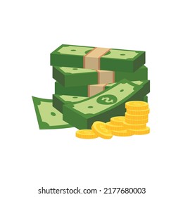 Vector dollar bank note and coin, icon illustrations and vector