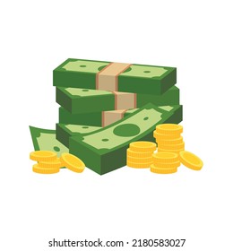 Vector dollar bank note and coin, icon illustrations and vector