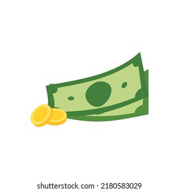 Vector dollar bank note and coin, icon illustrations and vector