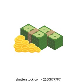 Vector dollar bank note and coin, icon illustrations and vector